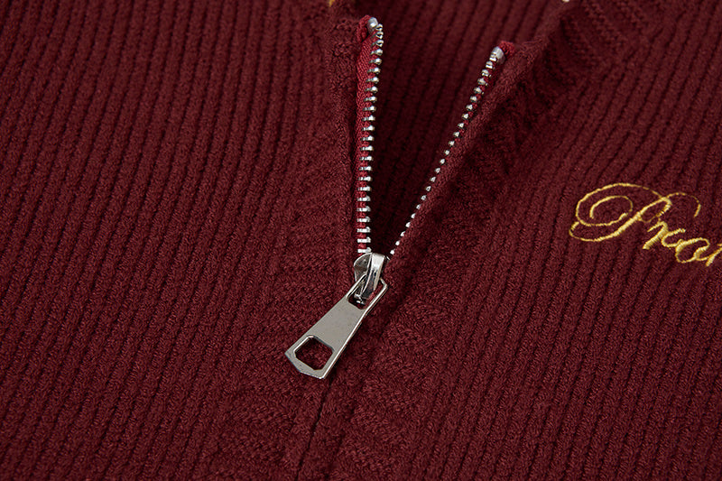 Varsity Twist | Zip-Up Ribbed Knit Cardigan - Luxuryurbanwear