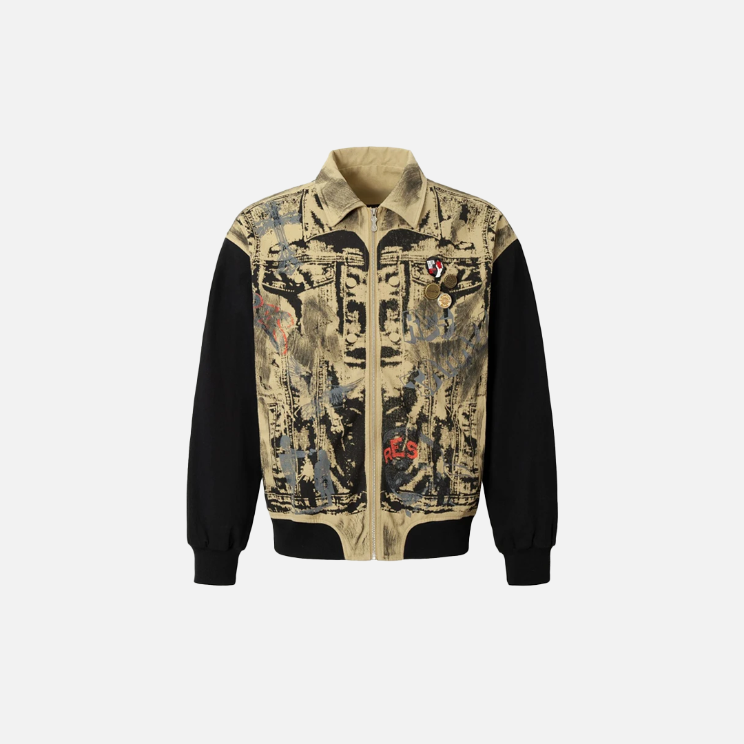 Streetwear Flexible Graffiti Patchwork Denim Jacket - Luxuryurbanwear
