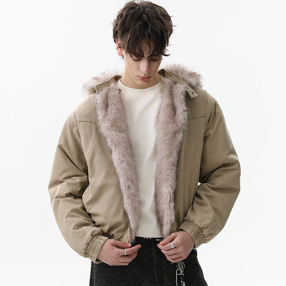 Denim Textured | Fur Streetwear Jacket - Luxuryurbanwear
