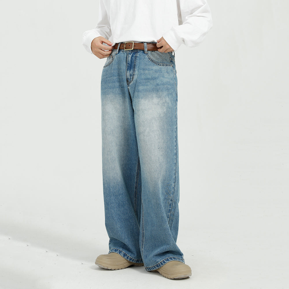 Mid-Wash Fade | Wide Denim Jeans - Luxuryurbanwear