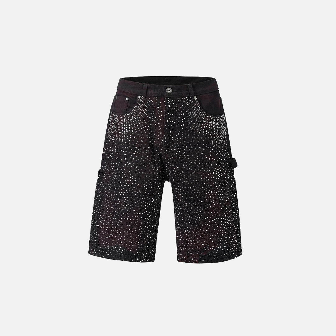 Streetwear Retro Rhinestone Distressed Denim Short - Luxuryurbanwear