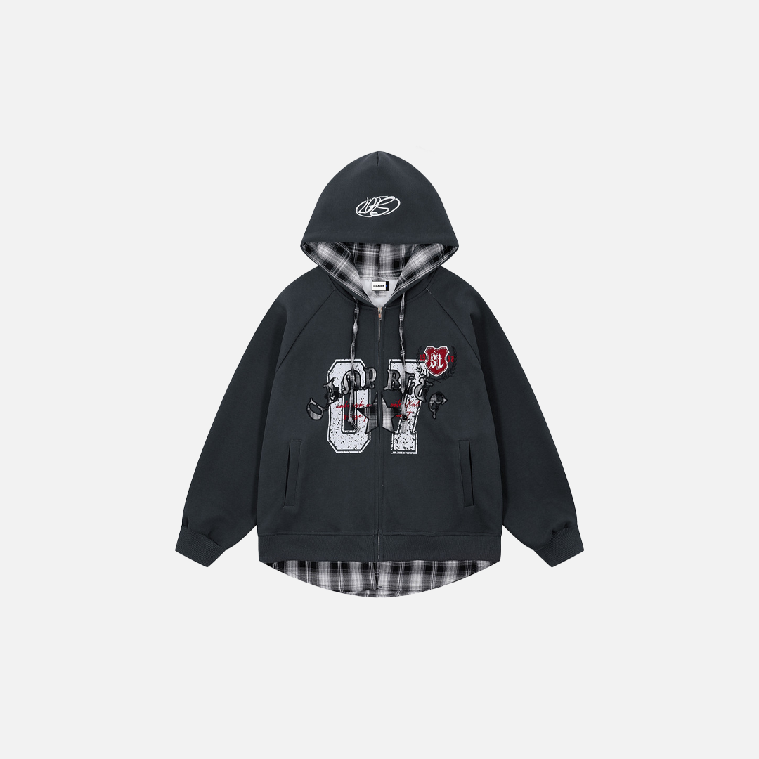 Stylish Streetwear Plaid Fake Two Piece Patchwork Hoodie - Luxuryurbanwear