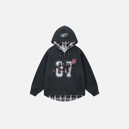 Stylish Streetwear Plaid Fake Two Piece Patchwork Hoodie - Luxuryurbanwear