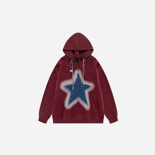 Zip Up Hoodie Patchwork Oversized