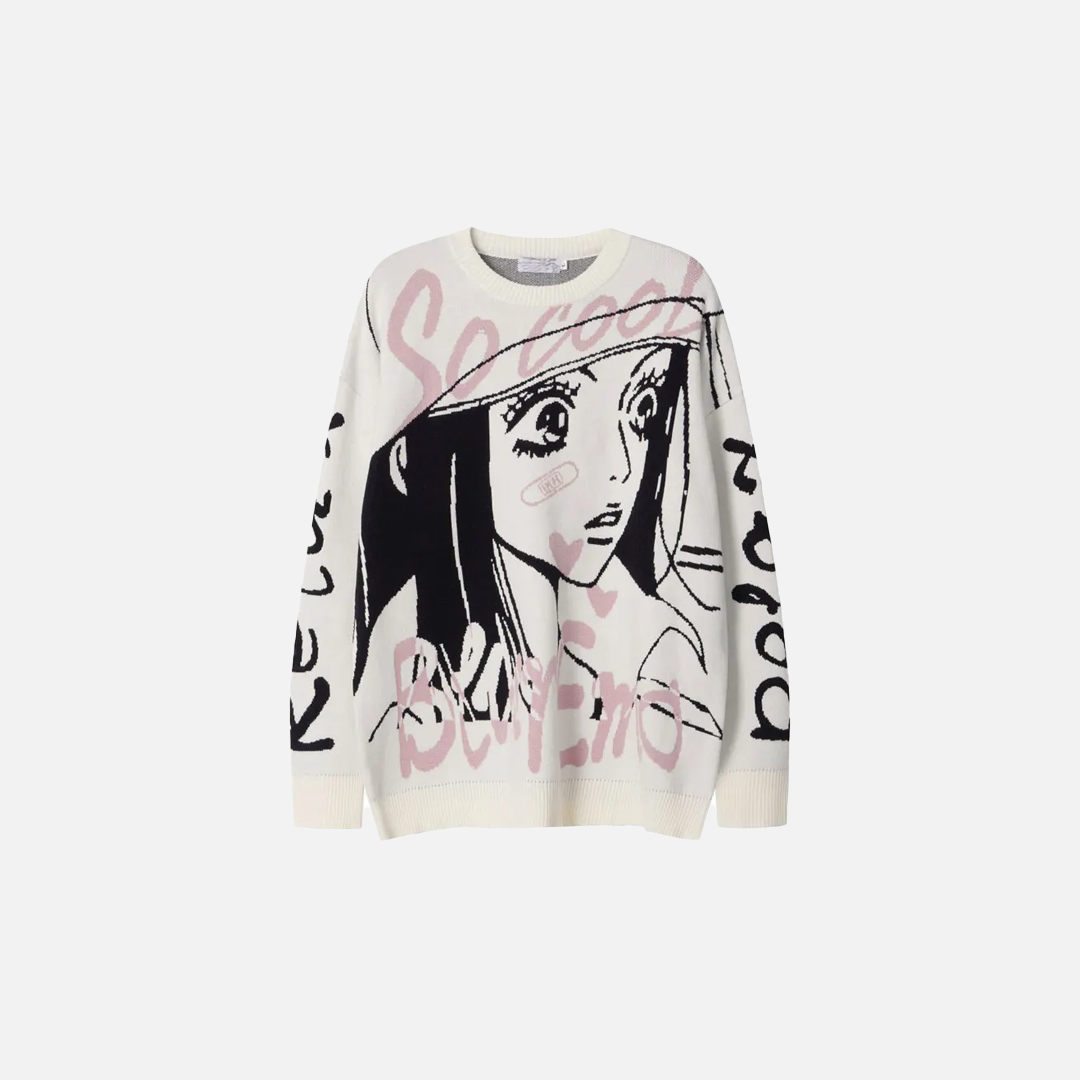Cozy Oversized Japanese Cartoon Knit Sweater - Luxuryurbanwear