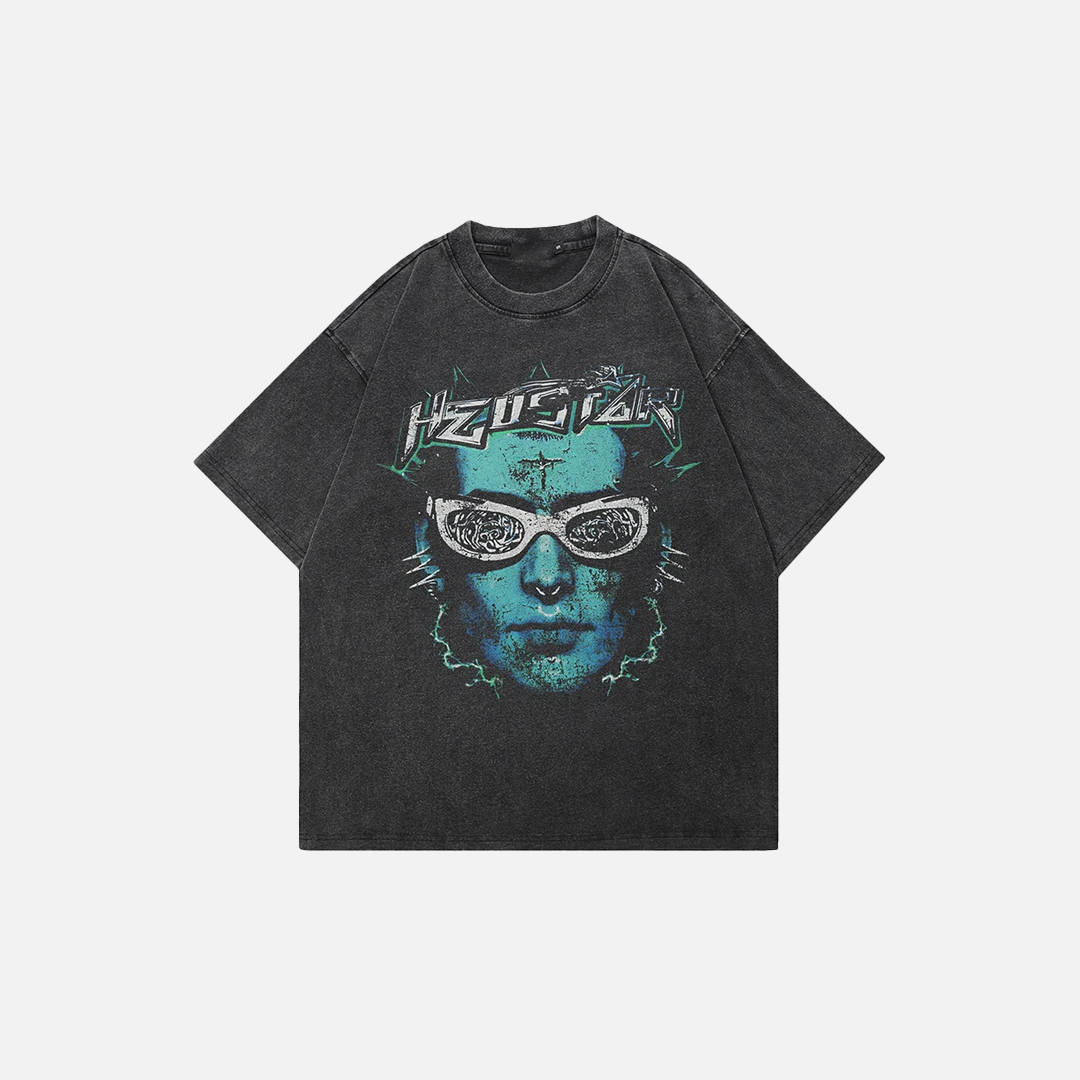 Faded Black Funny Green Face T-Shirt - Luxuryurbanwear