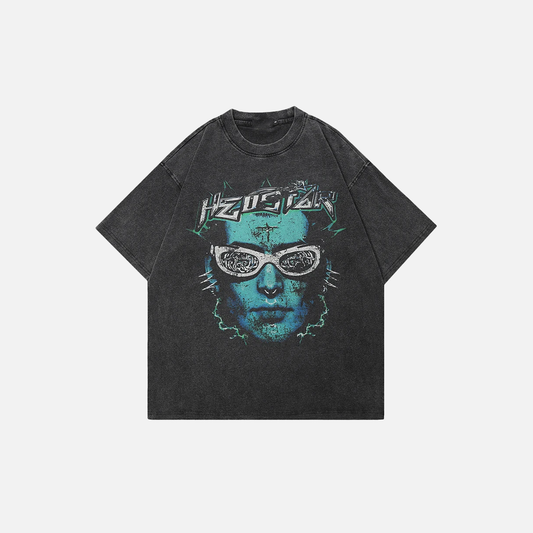 Faded Black Funny Green Face T-Shirt - Luxuryurbanwear