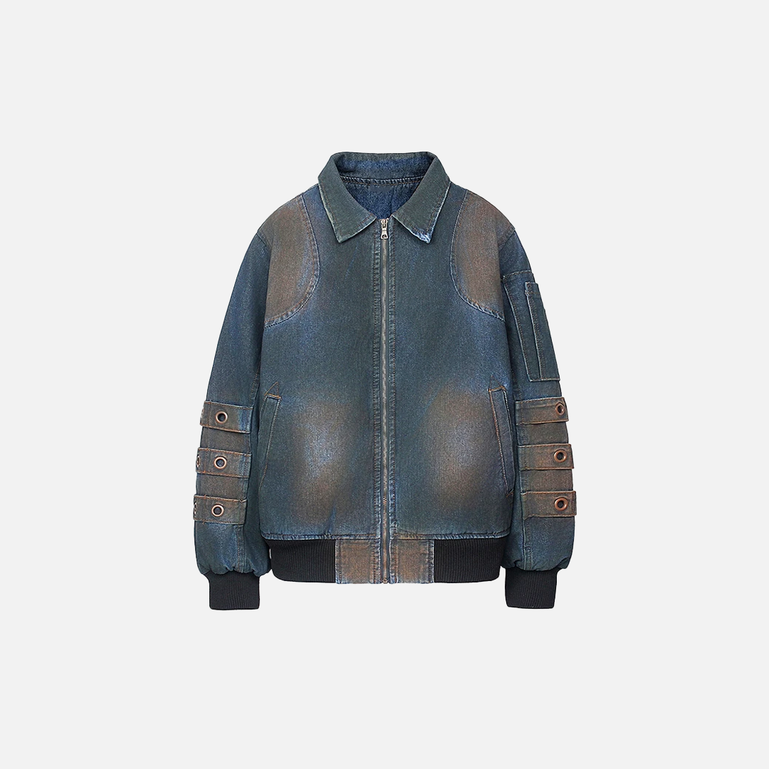 Durable Rustic Dyed Loose Zipper Denim Jacket - Luxuryurbanwear