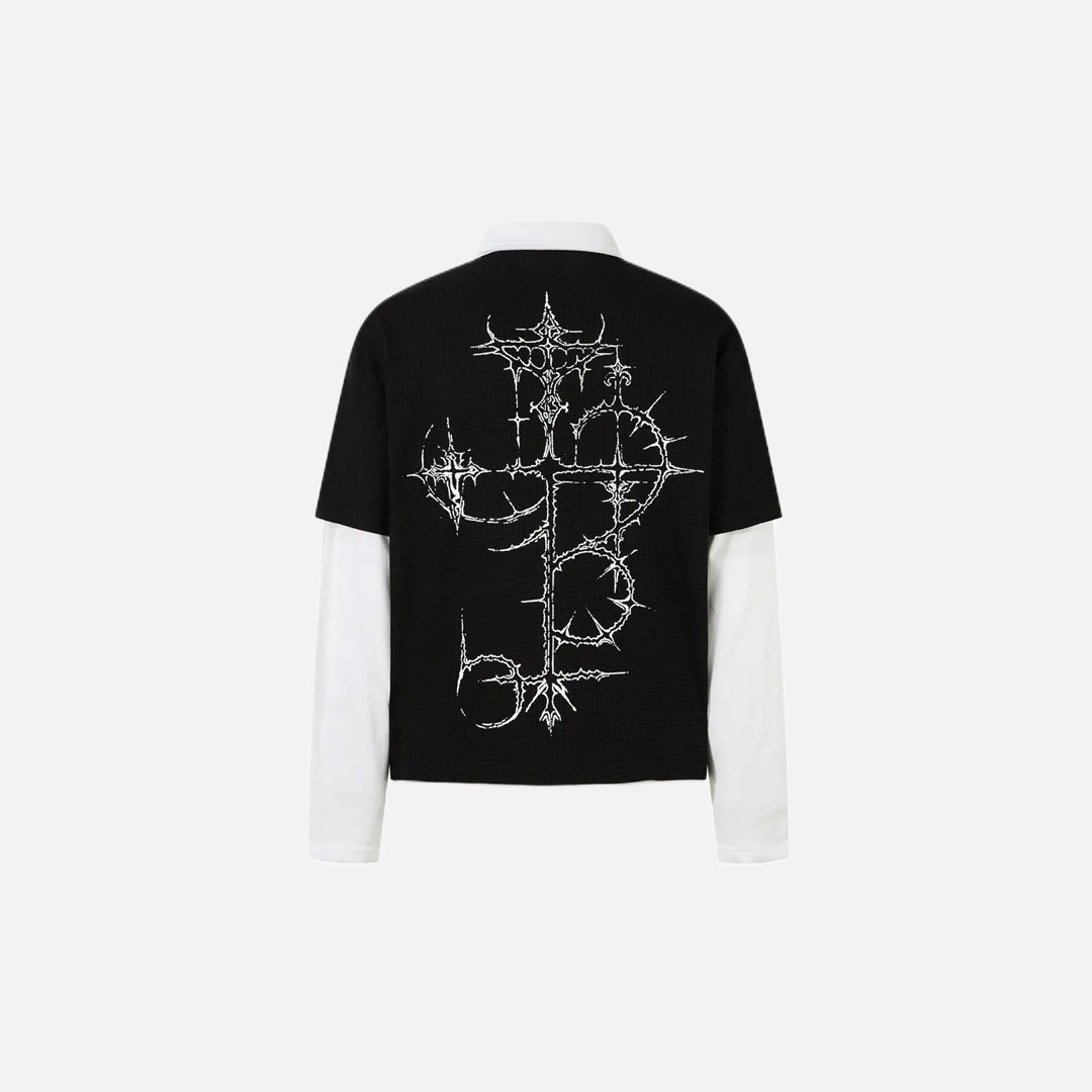 Graphic Print Fake Two Layered Long Sleeve T-Shirt - Luxuryurbanwear