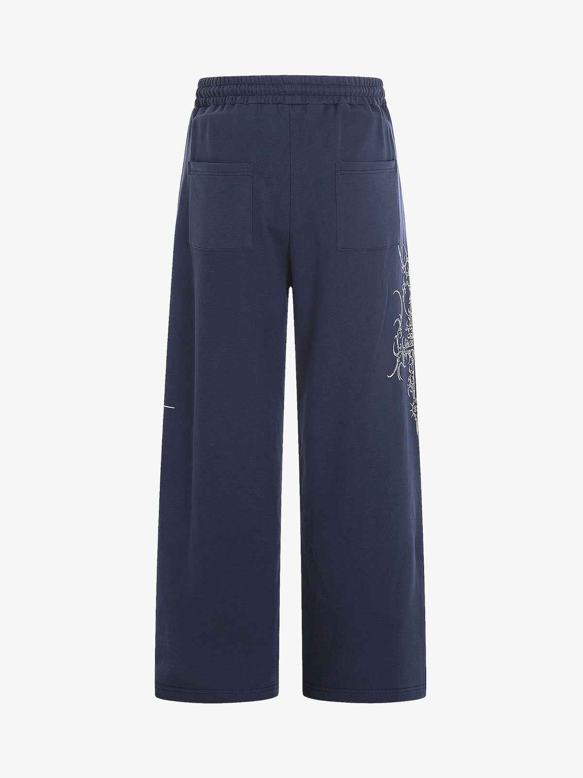 Floral Line Art Studded Wide Leg Drawstring Sweatpants