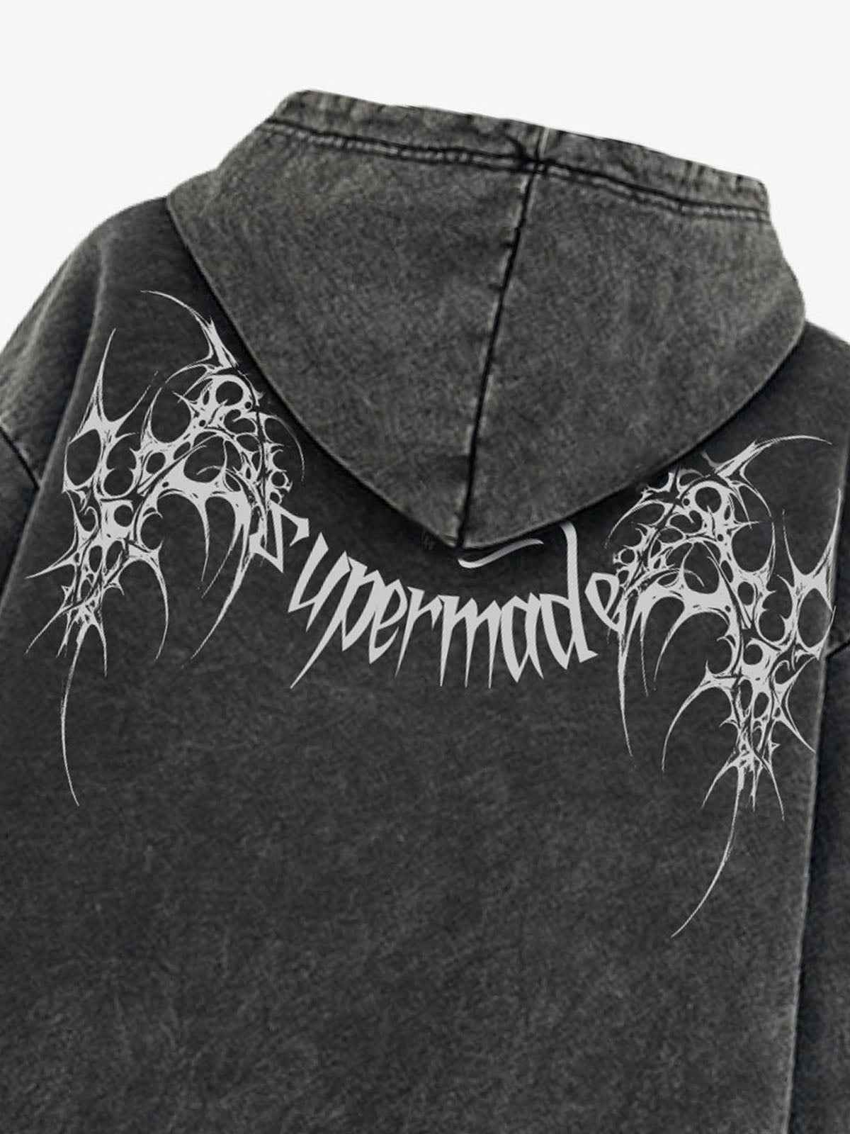 Washed Gothic Spike Letter Hoodie