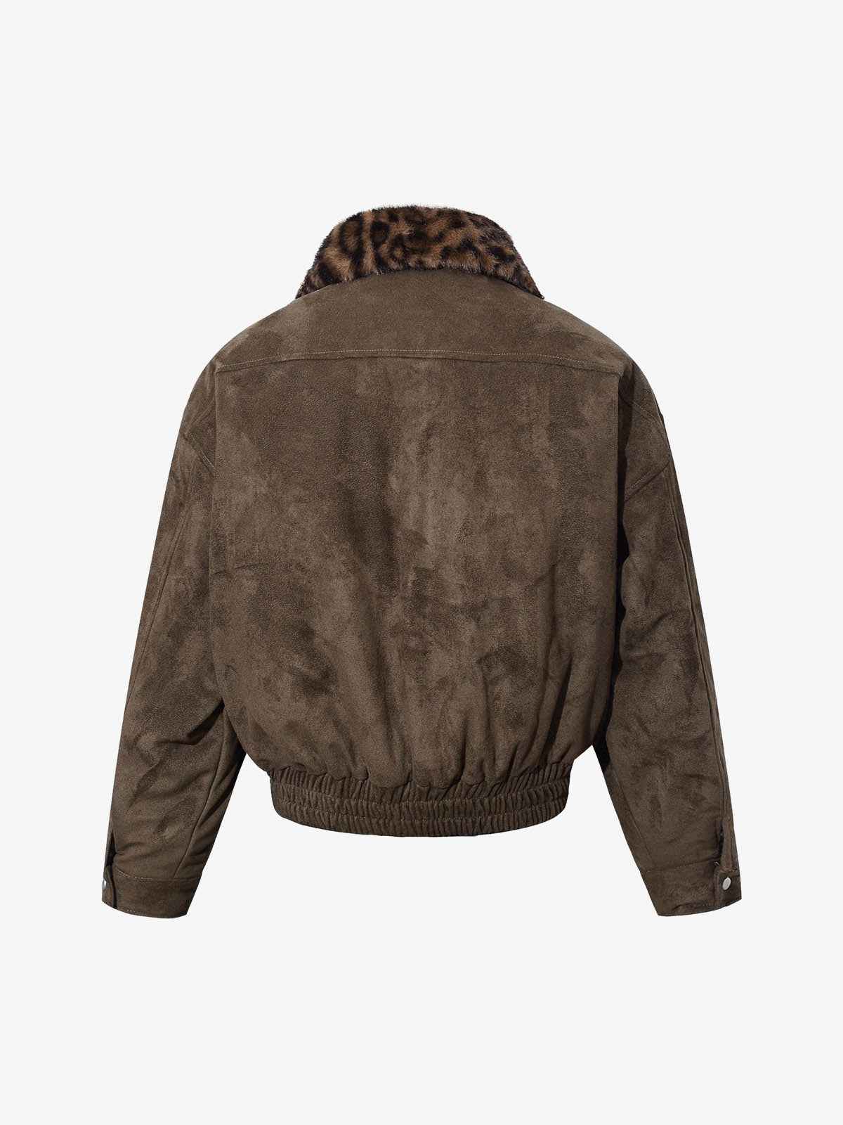 Retro Leopard Fur Collar Padded Bomber Jacket