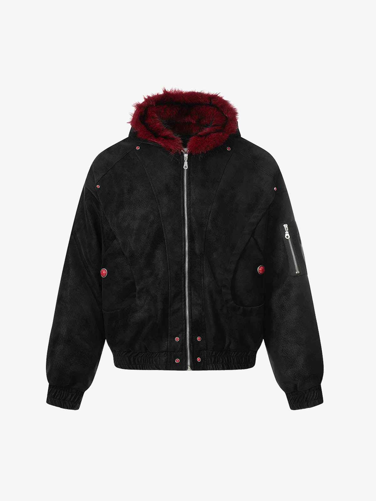 Retro Suede Faux Fur Collar Fleece Zip Up Bomber Jacket