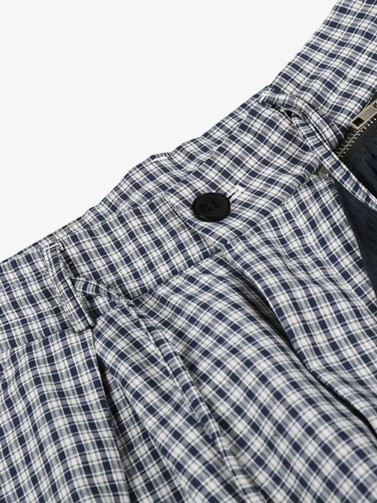 Checkered Pleated Detachable Front Panel Drawstring Pants