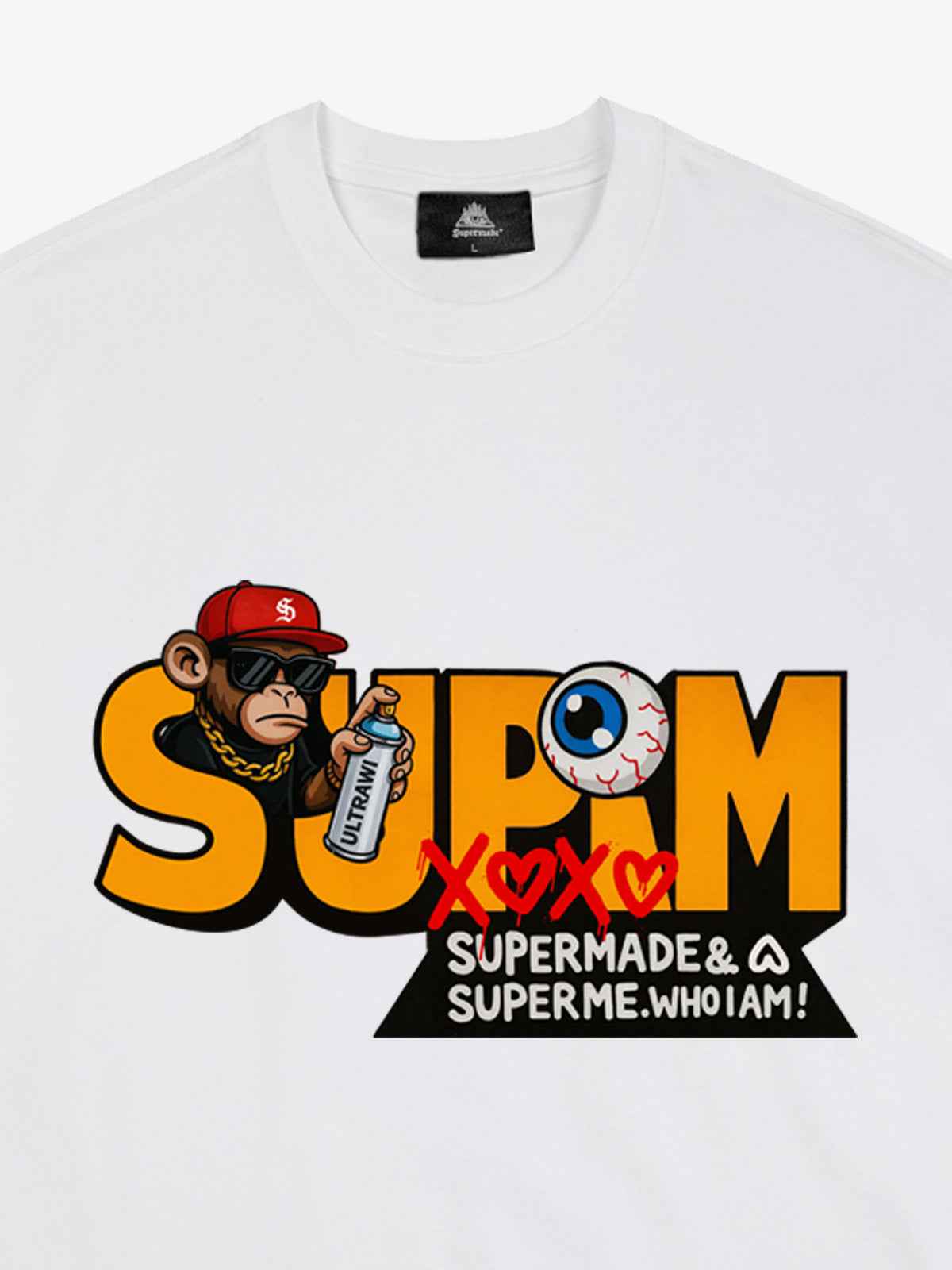 SUPM Trendy Hip-Hop Monkey Graffiti Font T-Shirt