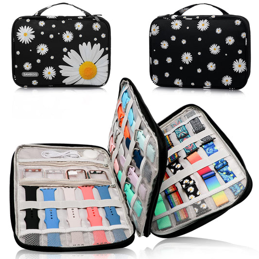 Sambois Watch Band Organizer Case for Apple Watch Band Portable Watch Band Holder Organizer for 35 Watch Straps Travel Watch Band Storage Bag for iWatch Band Pin and Other Accessories (Daisy)