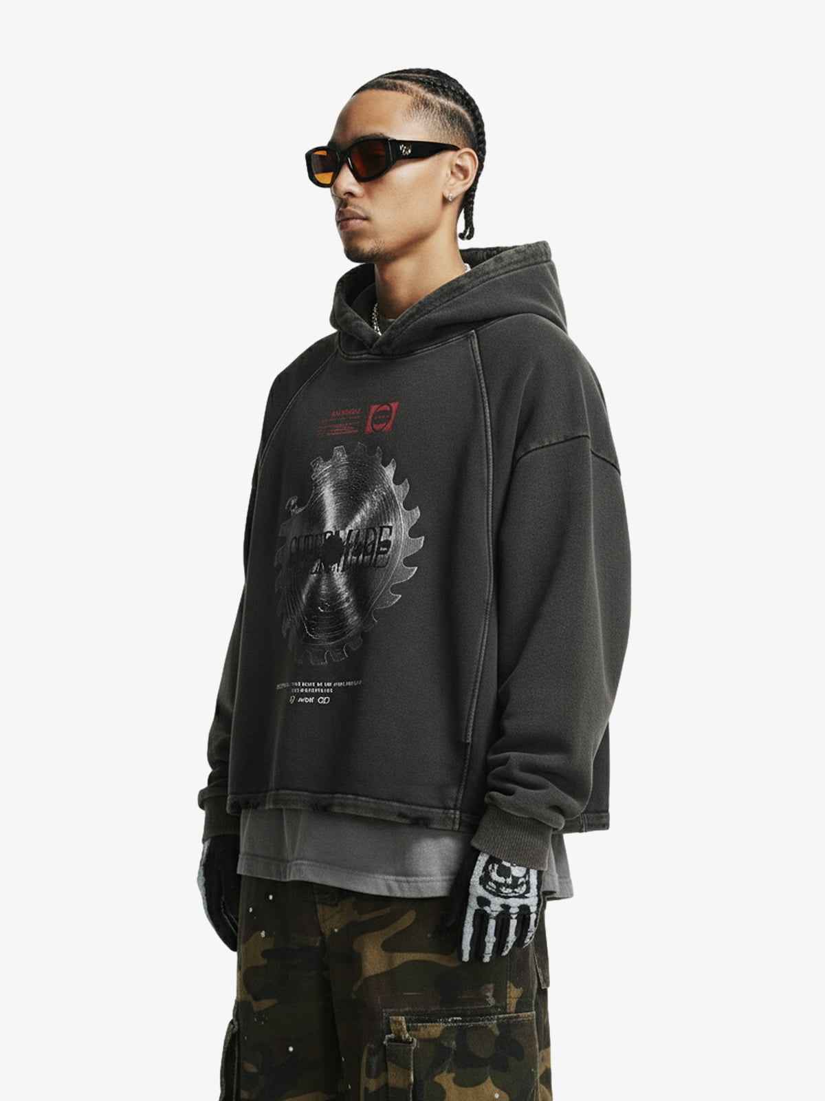 Industrial Saw Blade Graphic Cropped Hoodie