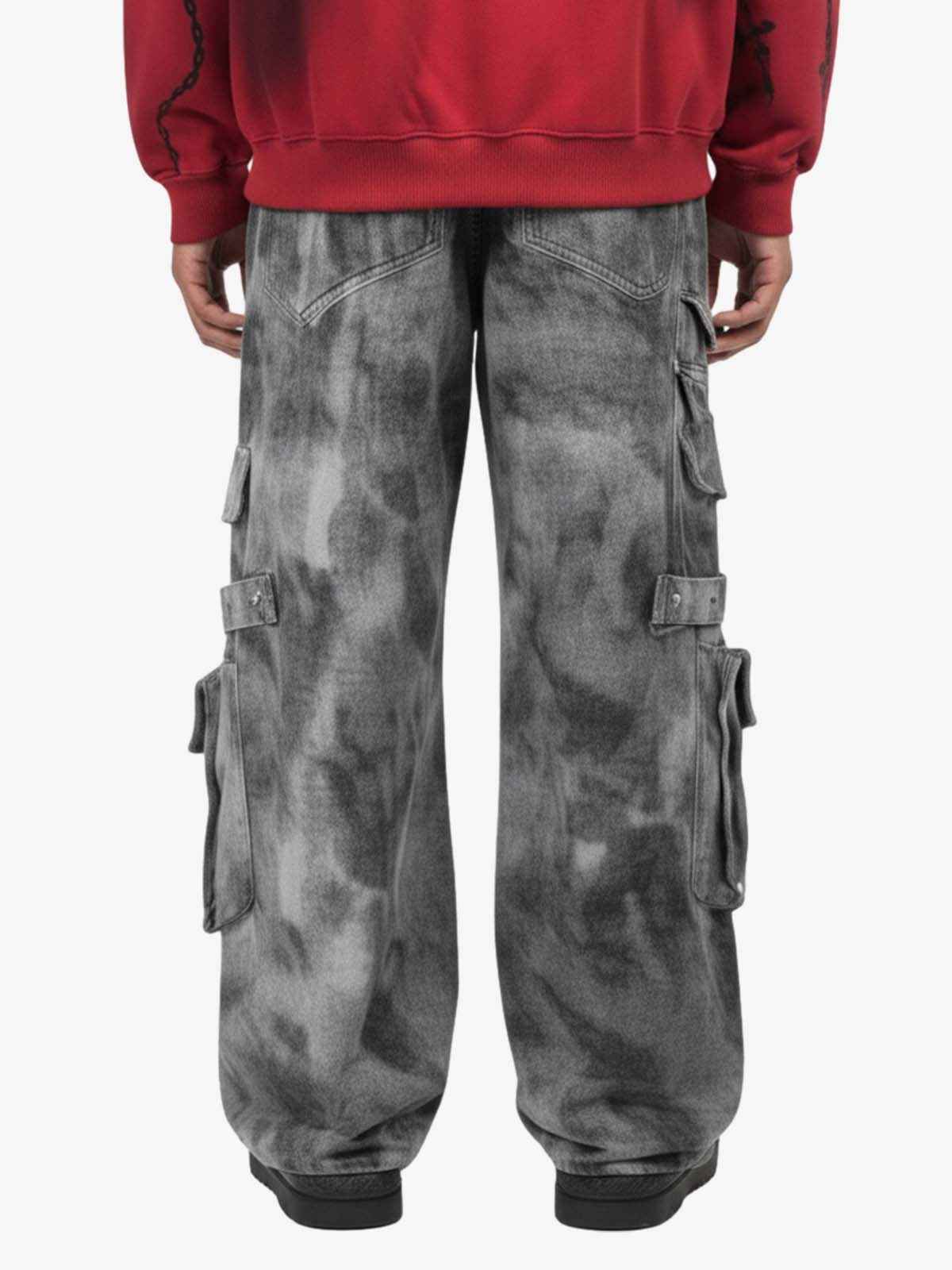 Smoky Dyed Multi-Pocket Tactical Strap Cargo Jeans