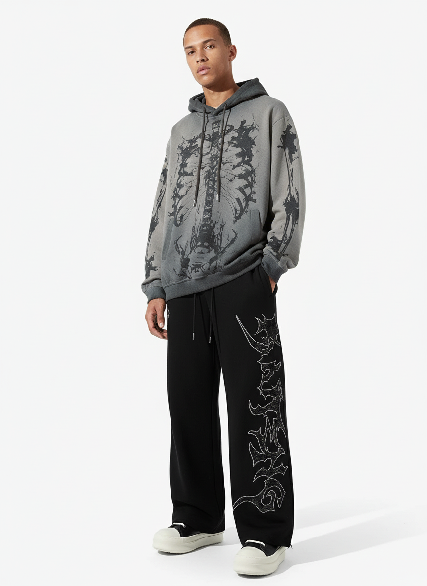 High Street Rhinestone Hip-hop Wide-leg Sweatpants - Luxuryurbanwear