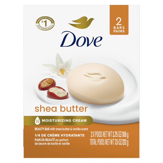 Dove Beauty Bar Gentle Skin Cleanser Shea Butter 2 Bars Moisturizing for Gentle Soft Skin Care More Moisturizing Than Bar Soap 3.75 oz