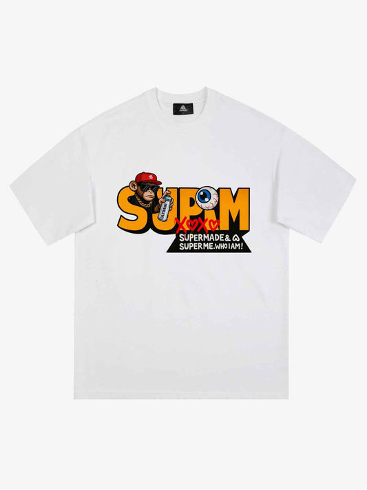 SUPM Trendy Hip-Hop Monkey Graffiti Font T-Shirt