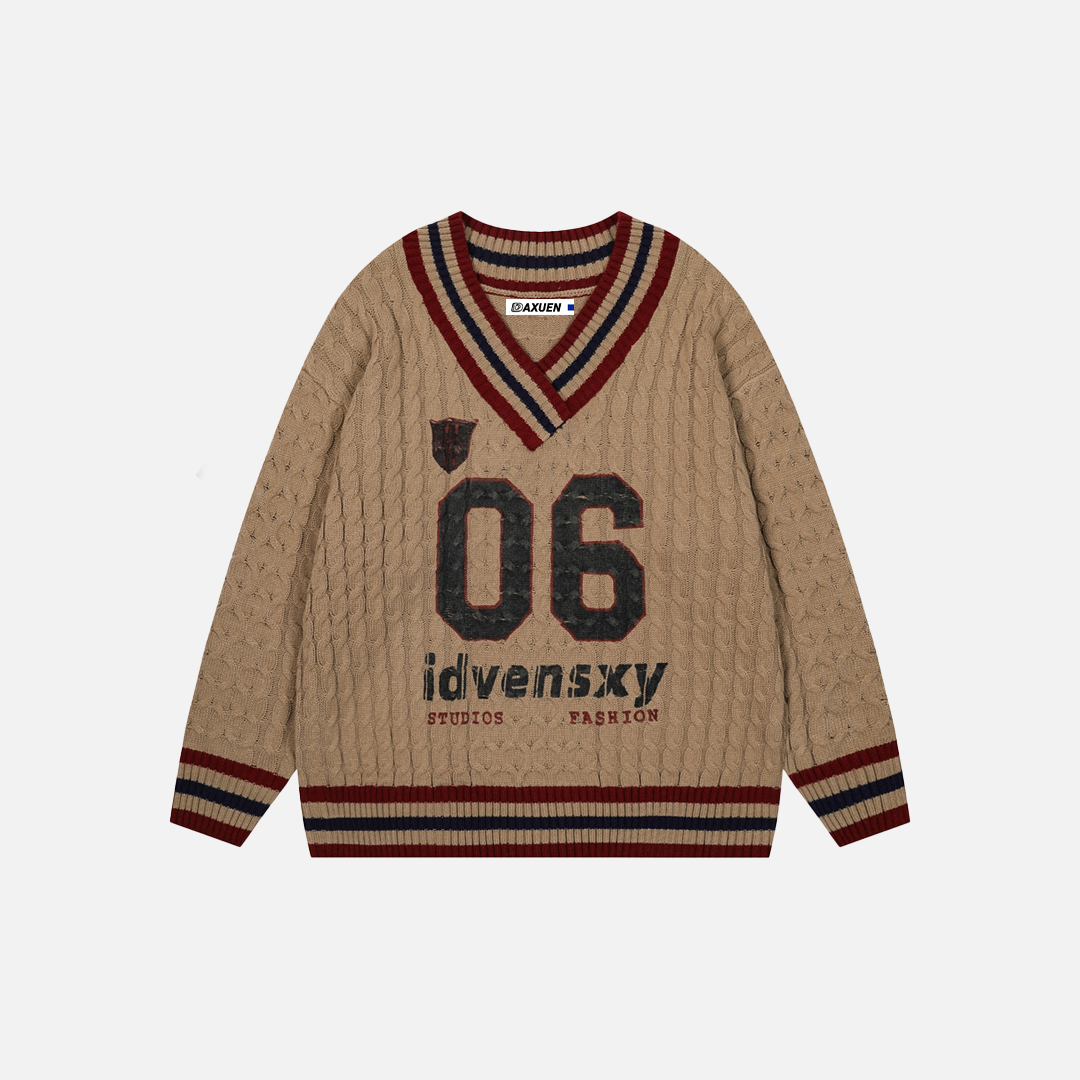 Classic Retro Cozy Oversized Knit V-Neck Sweater - Luxuryurbanwear