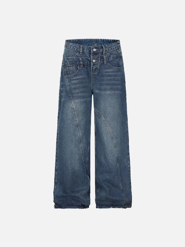 Irregular Distressed Spliced Washed Wide Leg Jeans - Luxuryurbanwear