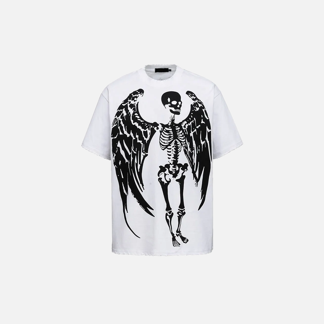 Gothic Angel Skull Skeleton Graphic Printed T-Shirt - Luxuryurbanwear