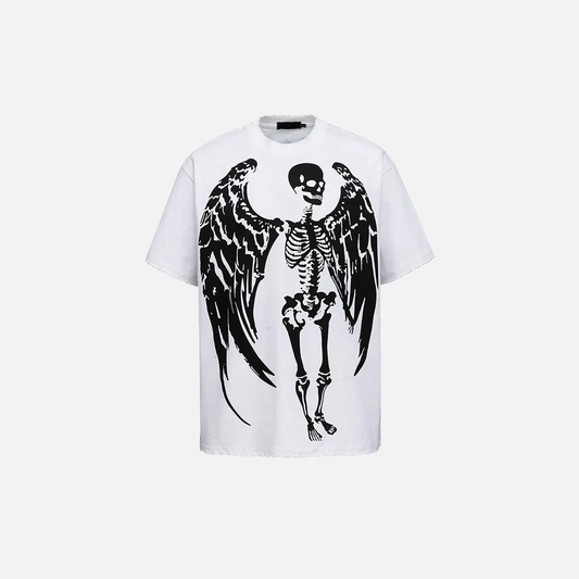 Gothic Angel Skull Skeleton Graphic Printed T-Shirt - Luxuryurbanwear