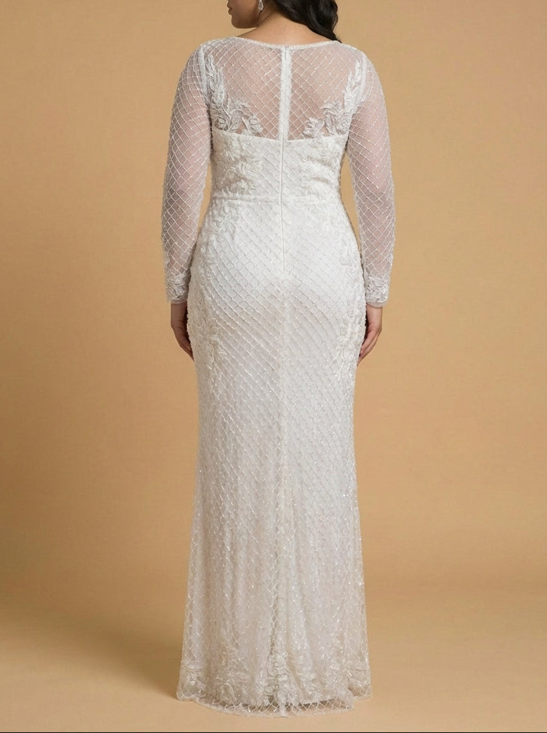 High Neck, Long Sleeve Beaded Wedding Gown | Lara 51004