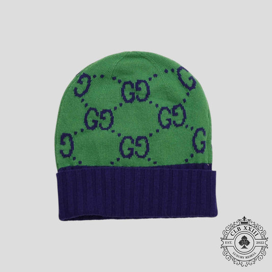 Gucci GG Knit Wool Beanie in Green/Blue