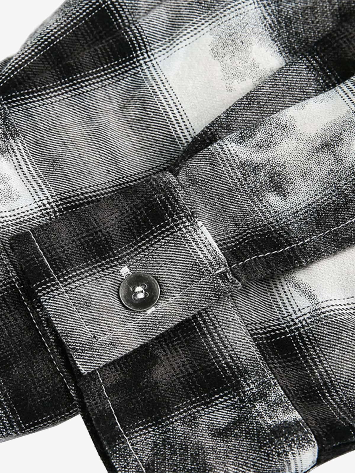 Vintage Wash Plaid Spray Dye Raw Hem Shirt - Luxuryurbanwear