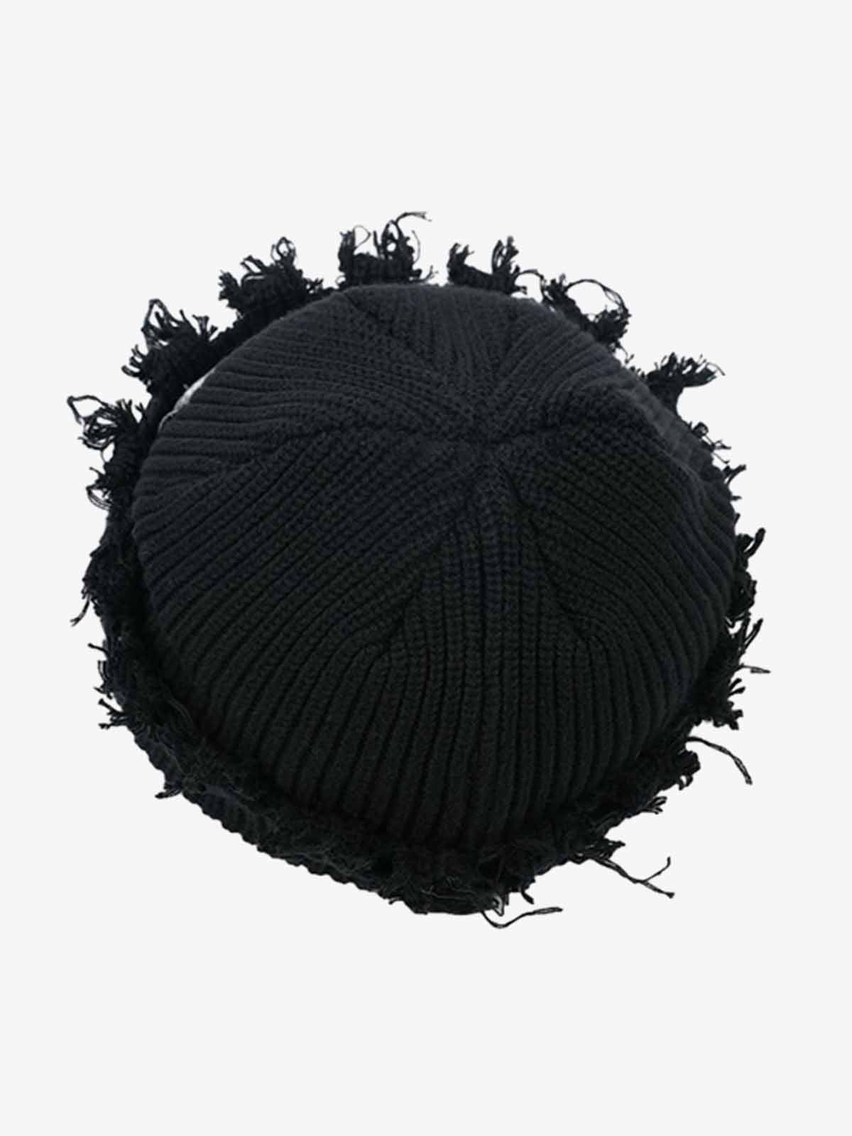 Distressed Denim Patchwork Beanie - Luxuryurbanwear
