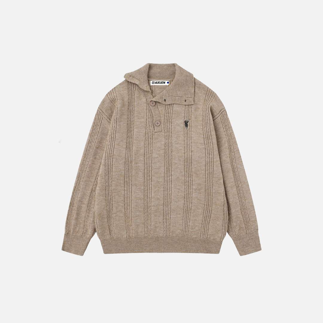 Men Cozy Jacquard Button-Up High Neck Sweater - Luxuryurbanwear