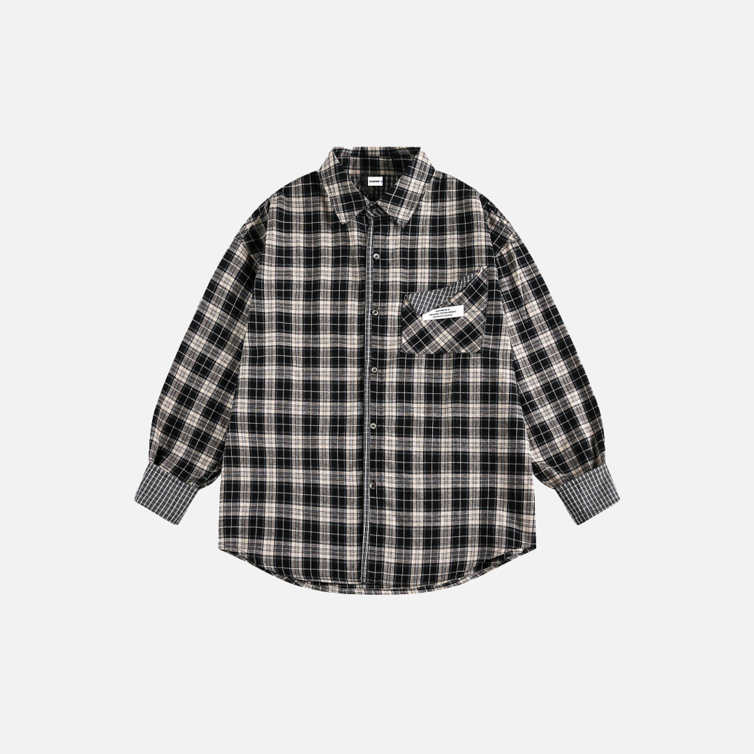 Retro Plaid Long Sleeve Loose Fit Casual Shirt - Luxuryurbanwear