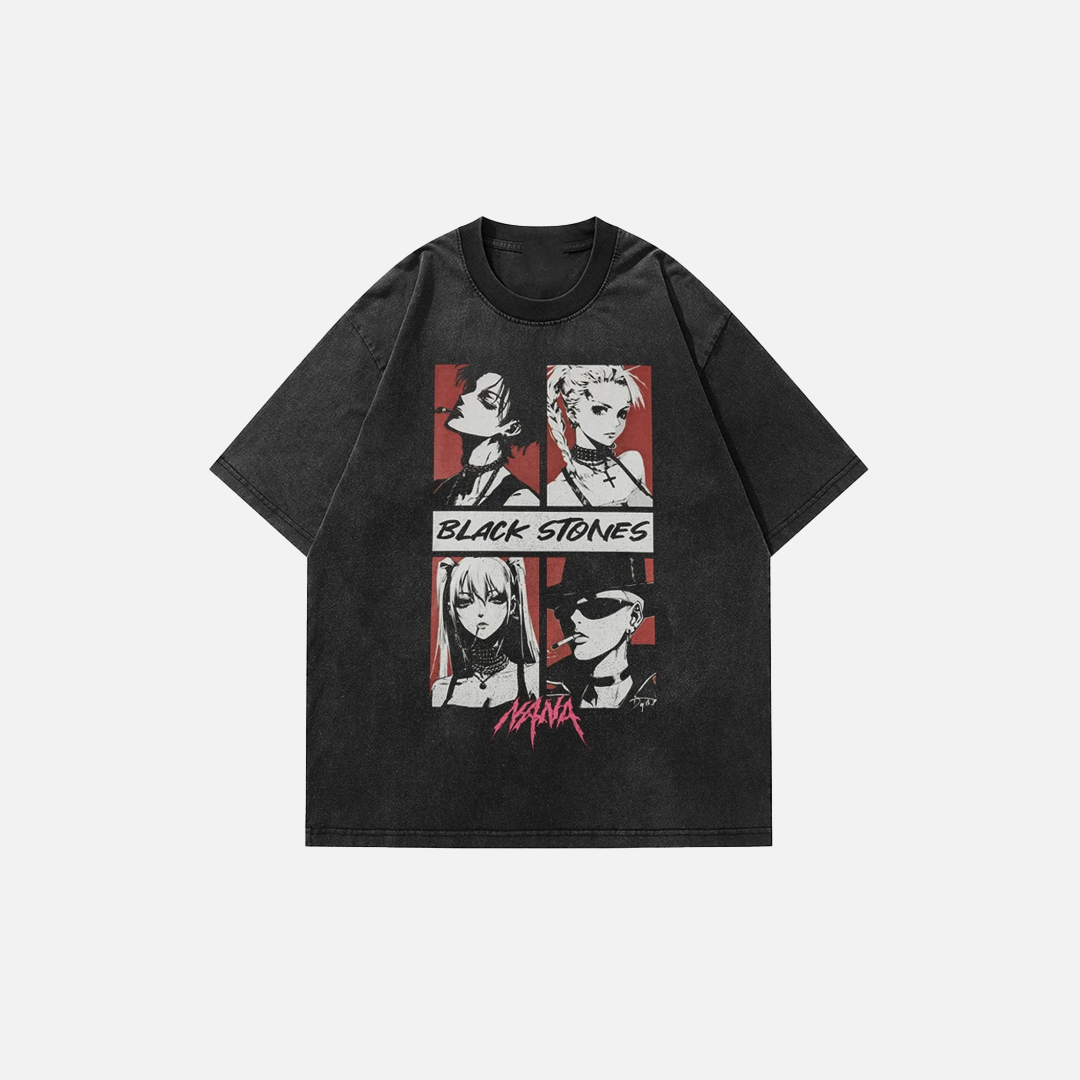 Streetwear Hip Hop Washed Black Stone T-Shirt - Luxuryurbanwear
