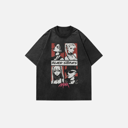 Streetwear Hip Hop Washed Black Stone T-Shirt - Luxuryurbanwear