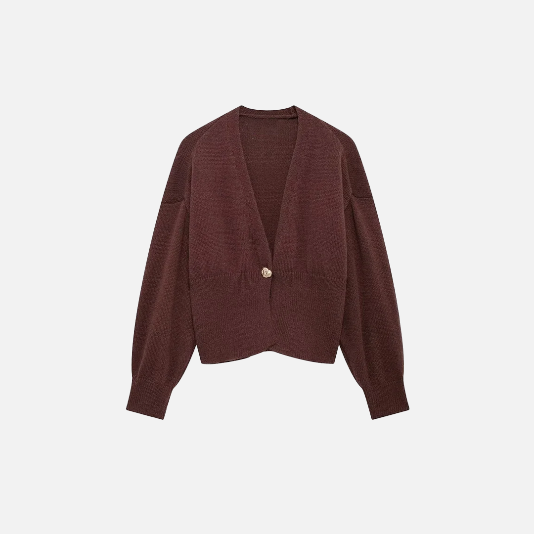 Flattering Y2K Brown Knitted V-Neck Cardigan - Luxuryurbanwear