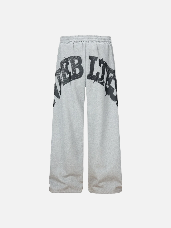 Elastic Waist Wide Leg Letter Print Sweatpants - Luxuryurbanwear