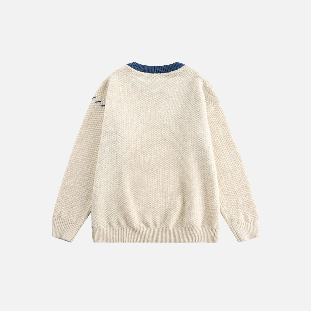 Elevated Cozy Color Block Patchwork Knit Sweater - Luxuryurbanwear