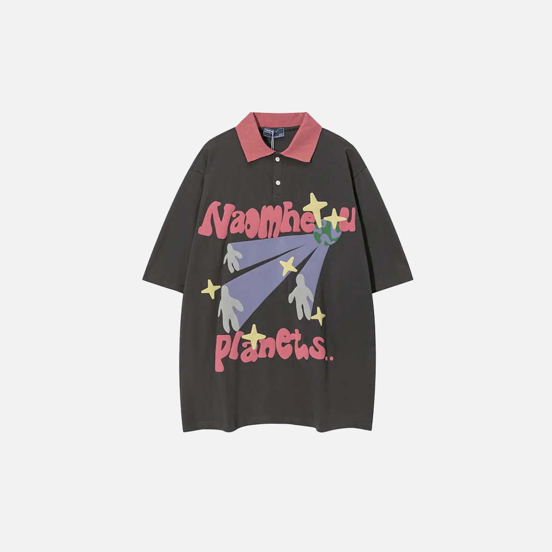 Essential Colorful Cartoon Letter Print Polo T-Shirt - Luxuryurbanwear