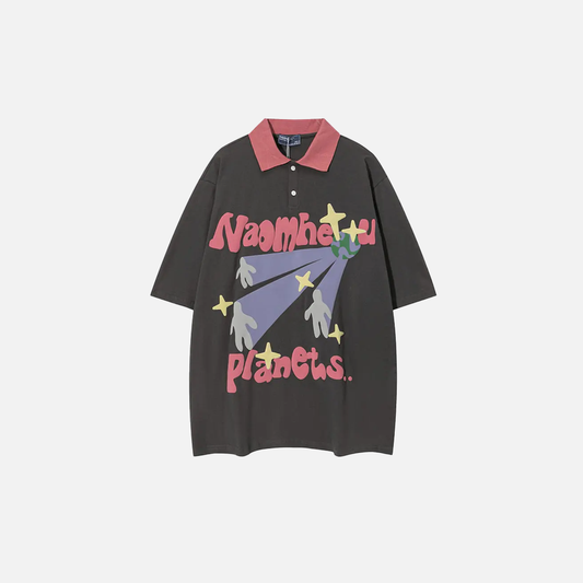 Essential Colorful Cartoon Letter Print Polo T-Shirt - Luxuryurbanwear
