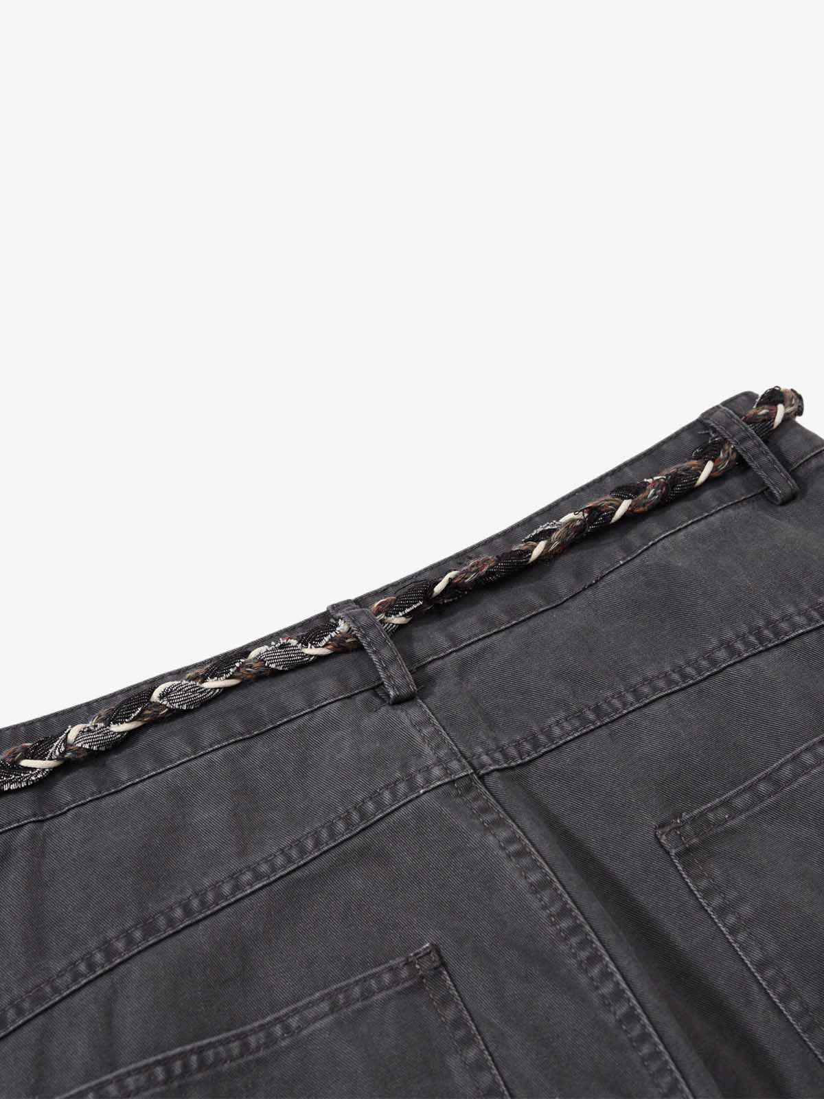 Washed Cargo Webbing Barrel Pants