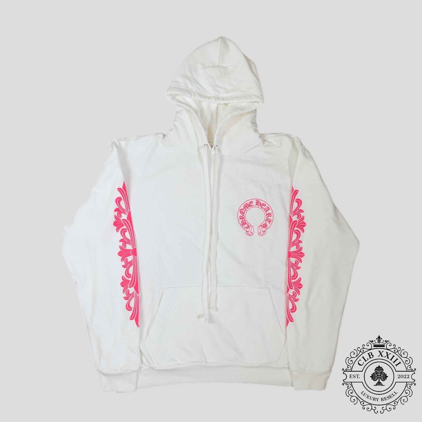 Chrome Hearts Horseshoe Logo Hoodie in White/Pink