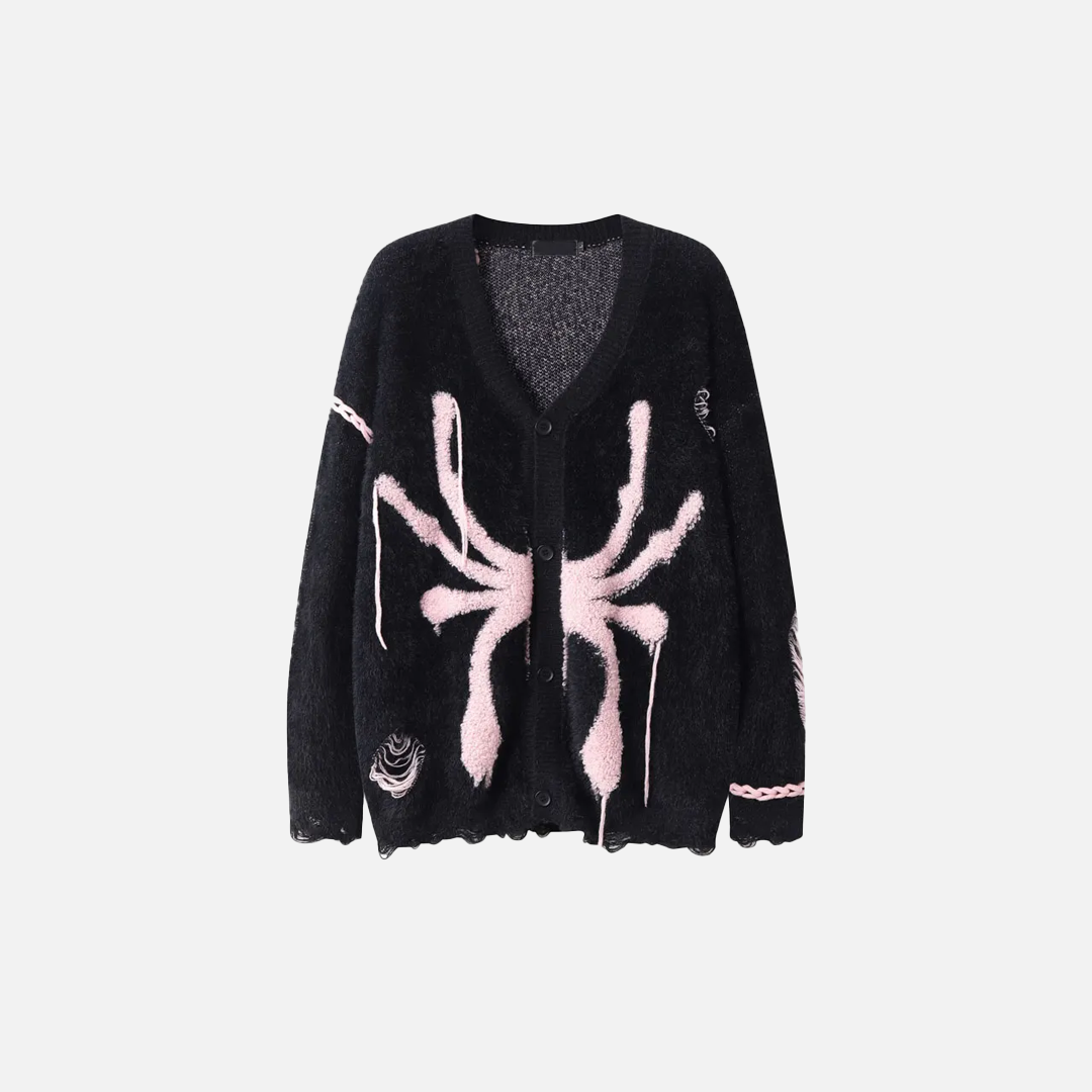 Gothic Oversized Knitted Spider Casual Cardigan - Luxuryurbanwear