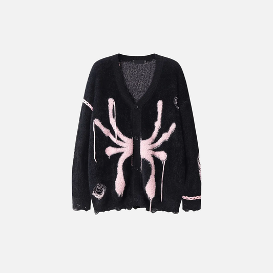 Gothic Oversized Knitted Spider Casual Cardigan - Luxuryurbanwear