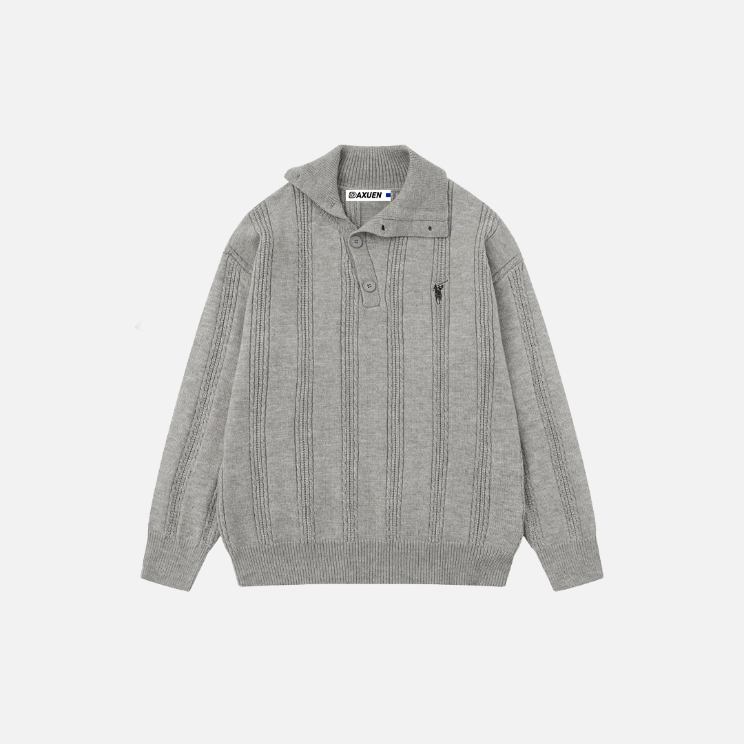 Men Cozy Jacquard Button-Up High Neck Sweater - Luxuryurbanwear
