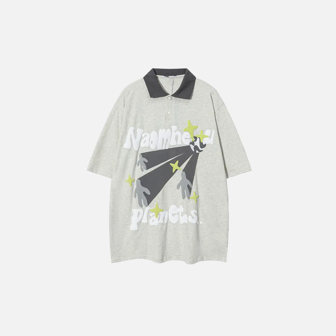 Essential Colorful Cartoon Letter Print Polo T-Shirt - Luxuryurbanwear