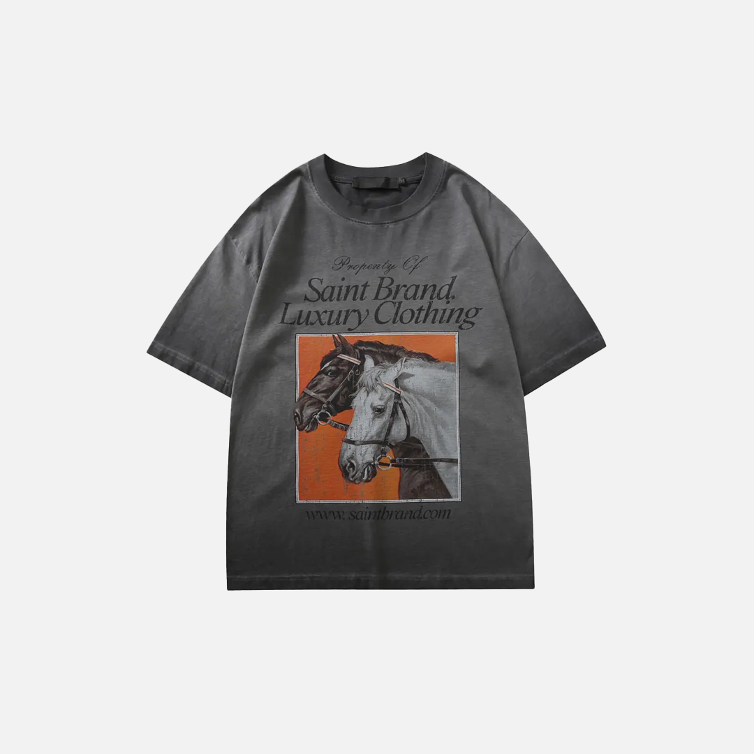 Warm Retro Horse Graphic Printed Cotton T-Shirt - Luxuryurbanwear