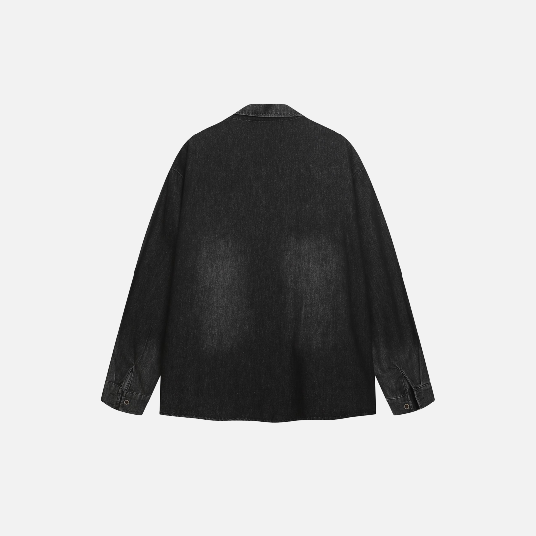 Breathable Vintage Bear Embroidered Denim Shirt - Luxuryurbanwear